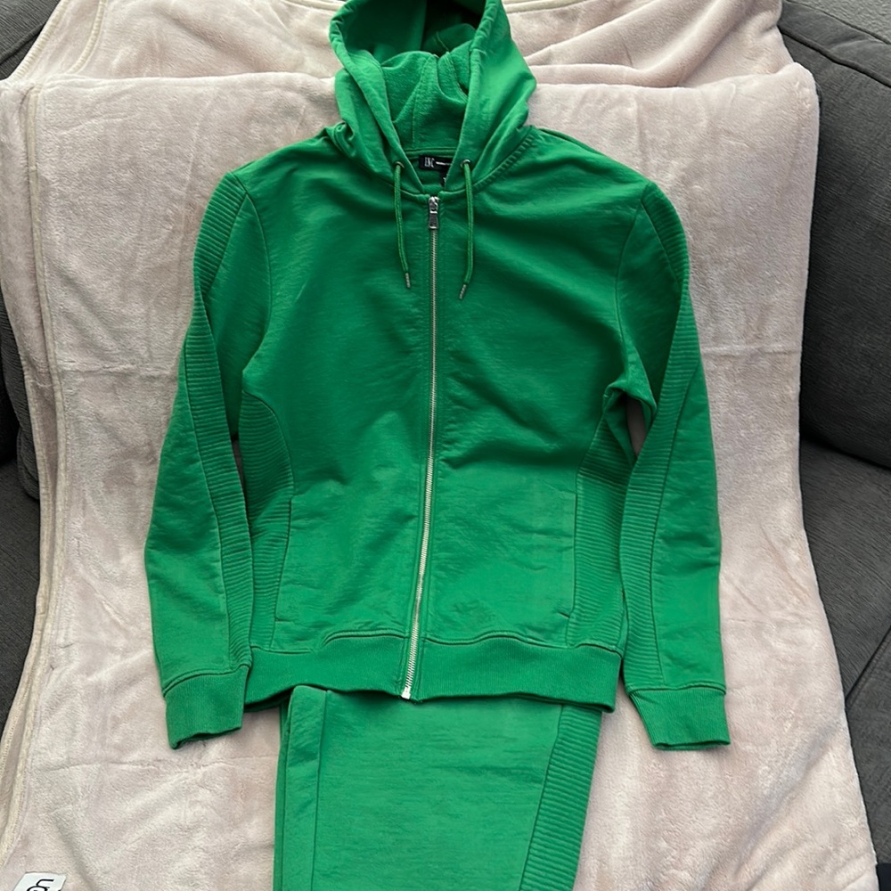 INC Womens Sweatsuit Green - zip up hoodie with & sweatpants.